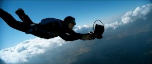 Skydiver with laptop