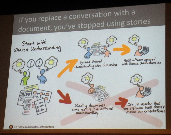 "If you've replaced a conversation with a document, you'e stopped using stories." - Jeff Patton