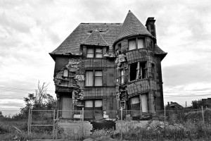 A condemned three-story house in Detroit