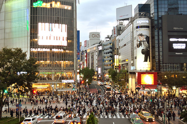 People crossing the road at Shibuya crossing in Tokyo, Japan, the busiest pedestrian crossing in the world